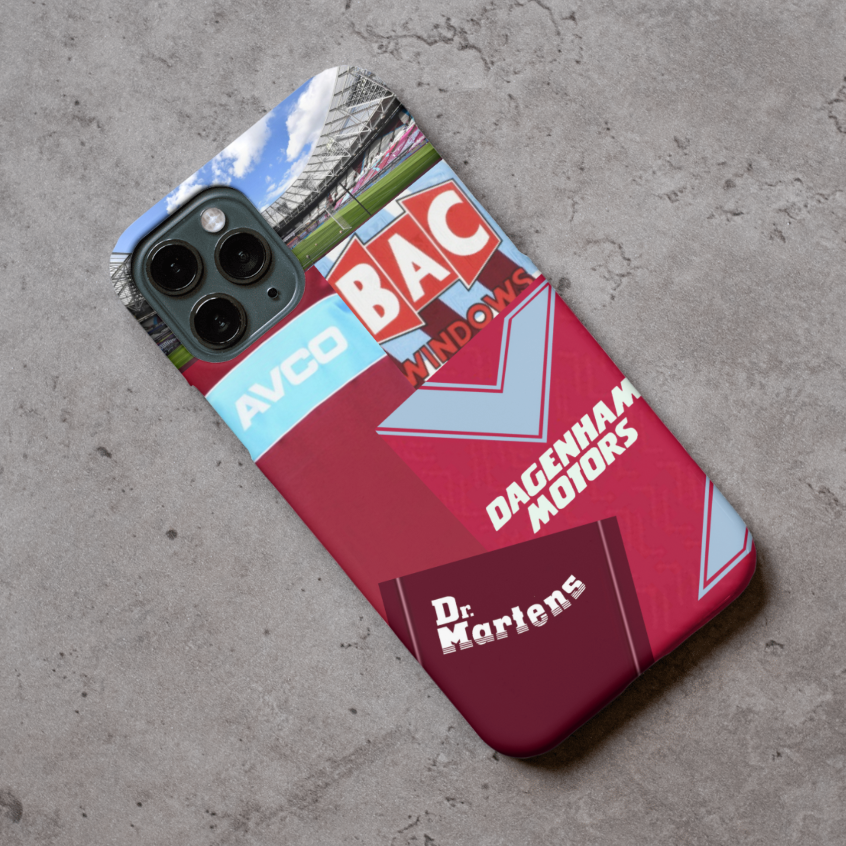 WH London Claret & Blue Retro Shirt Collage Protective Premium Hard Rubber Silicone Phone Case Cover