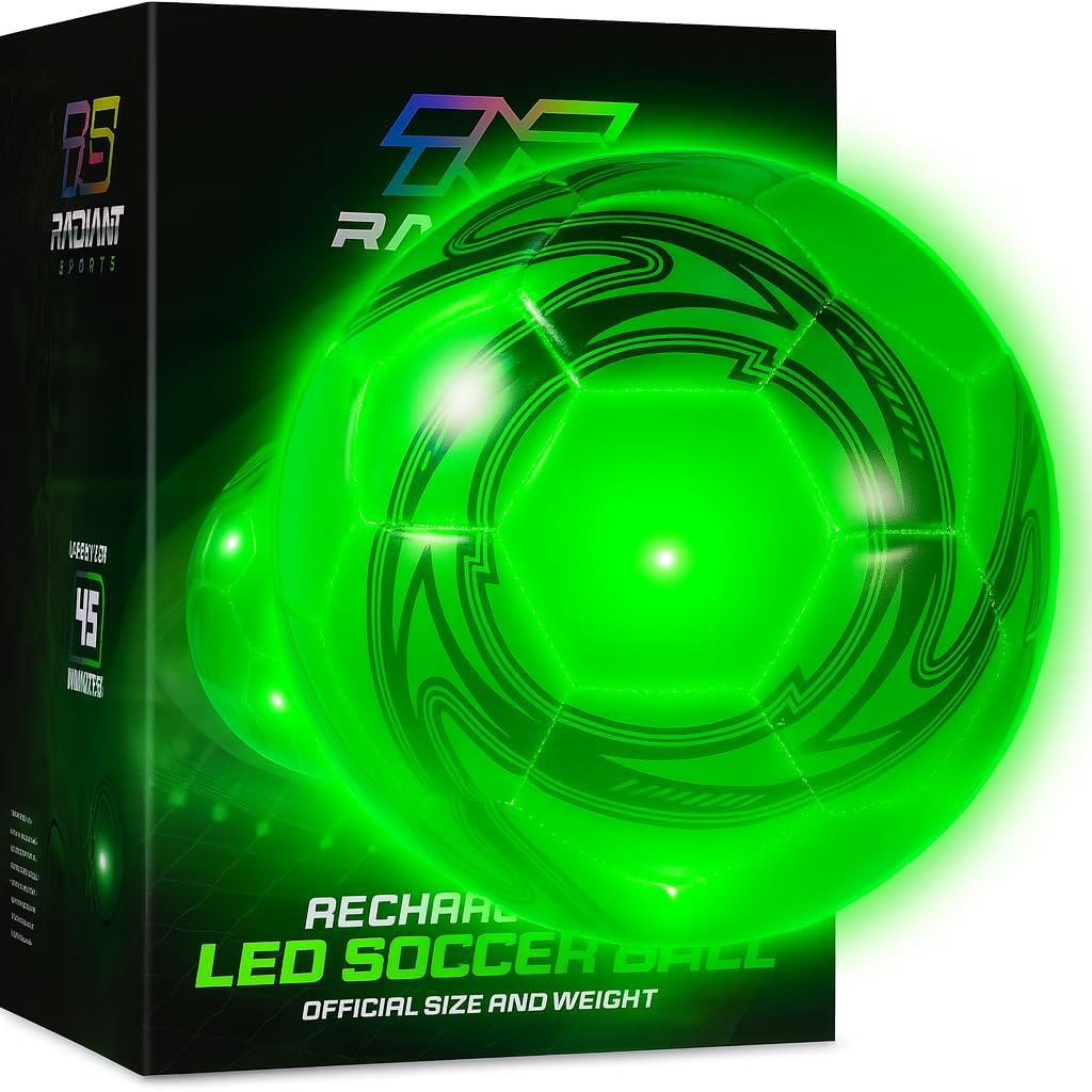 LED Light Up Soccer Ball - Size 4 & Size 5 - Only Rechargeable Soccer Ball - Attractive and Durable Designs - Gifts for Boys Ages 8-15 - Extra Bright