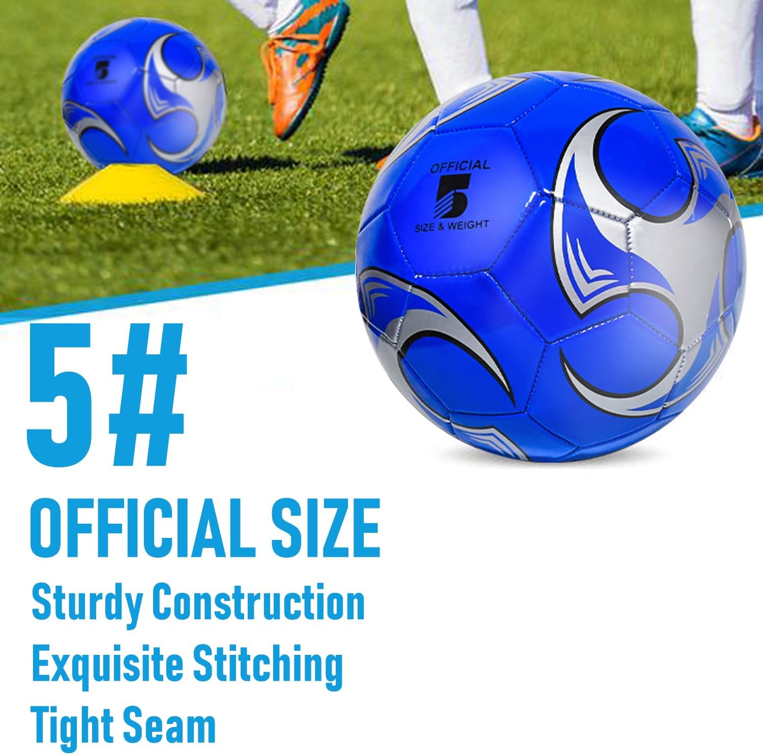 6 Pack Size 5/4/3 Soccer Balls for Training & Matches – Official Size & Weight, Includes Carry Net, Needles, Air Pump – Ideal for Youth and Adult Players - Image 2