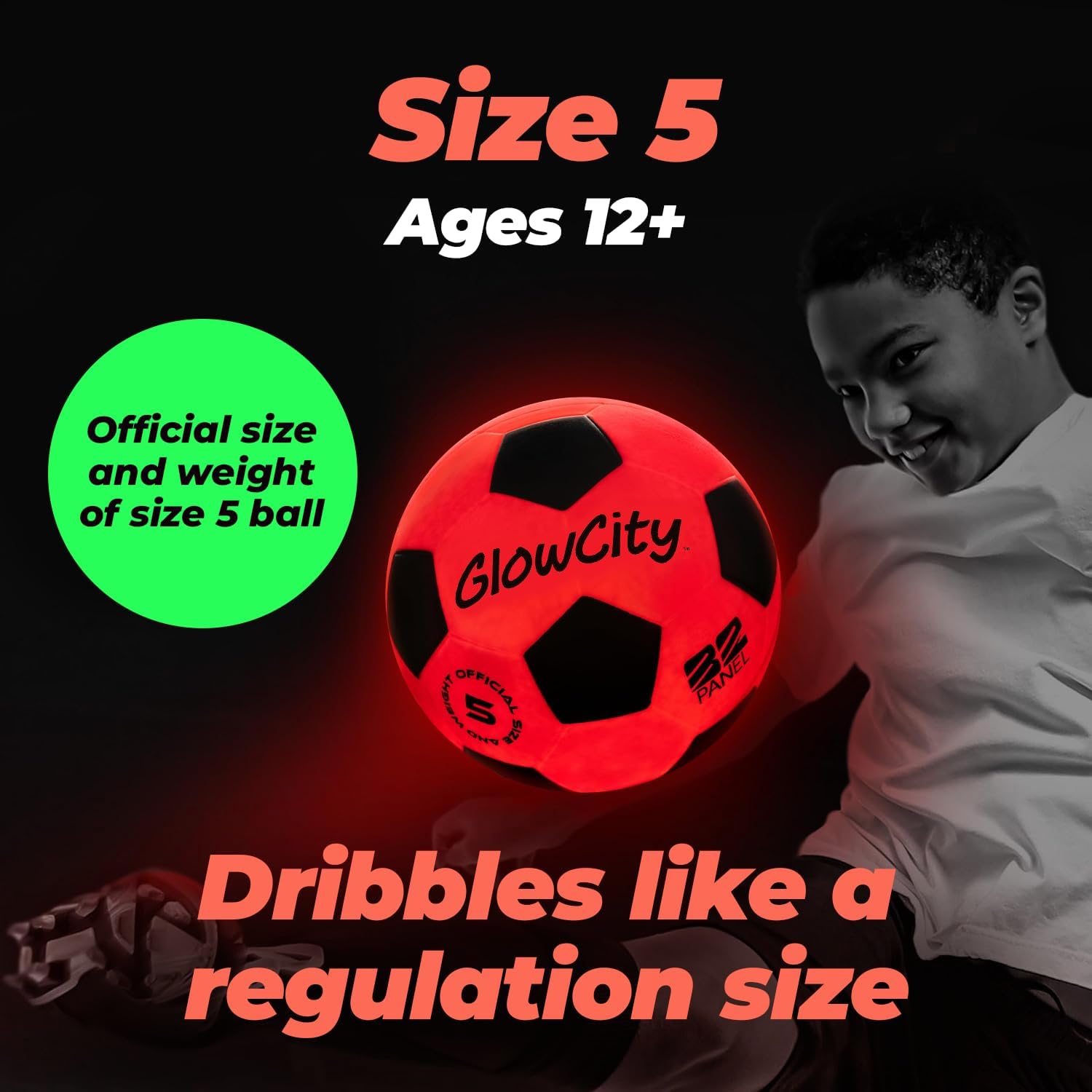 GlowCity Glow in The Dark Soccer Ball | Light Up Indoor/Outdoor Soccer Ball with 2 LED Lights | Pre-Installed Batteries | Fun Gift for Teens - Image 6