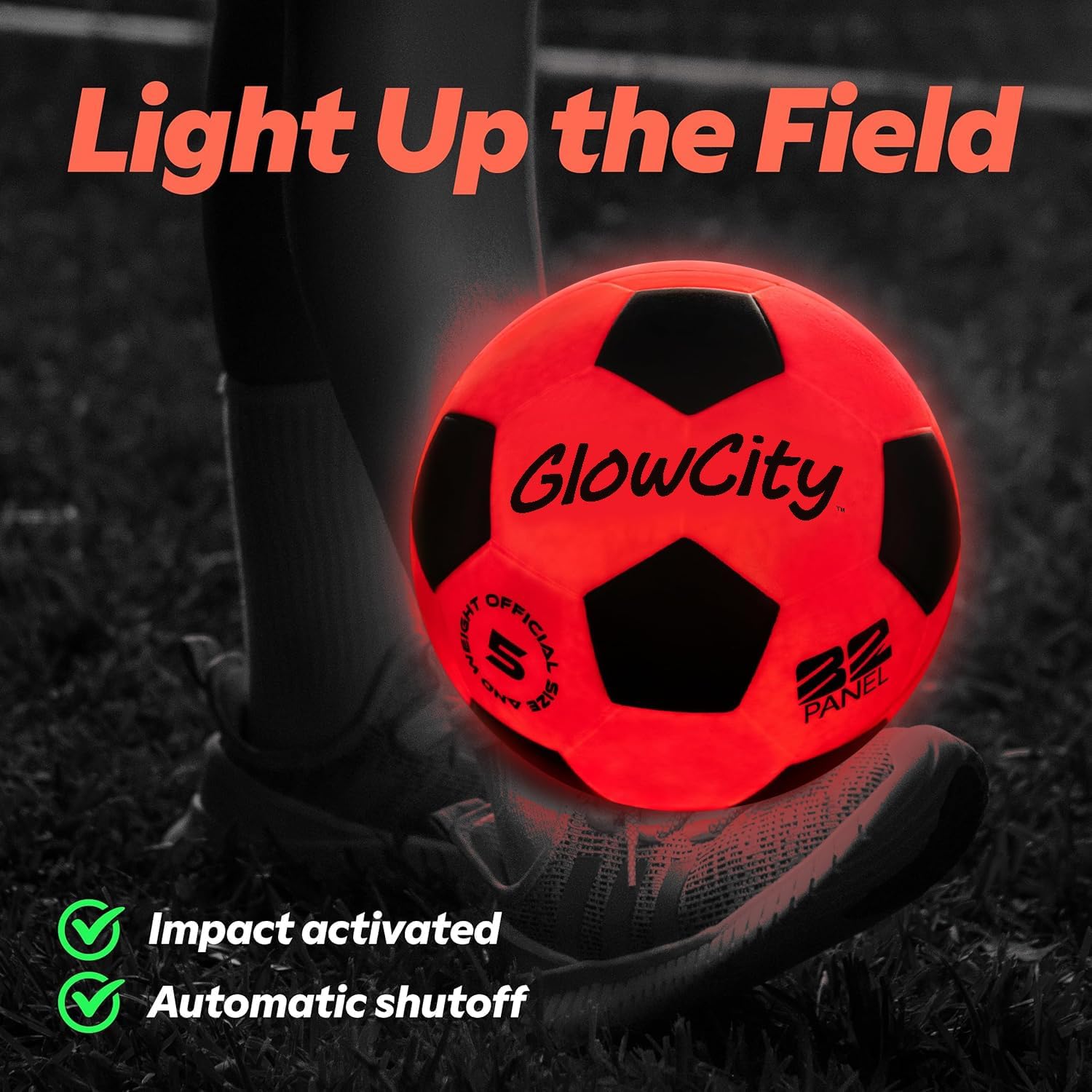 GlowCity Glow in The Dark Soccer Ball | Light Up Indoor/Outdoor Soccer Ball with 2 LED Lights | Pre-Installed Batteries | Fun Gift for Teens - Image 2