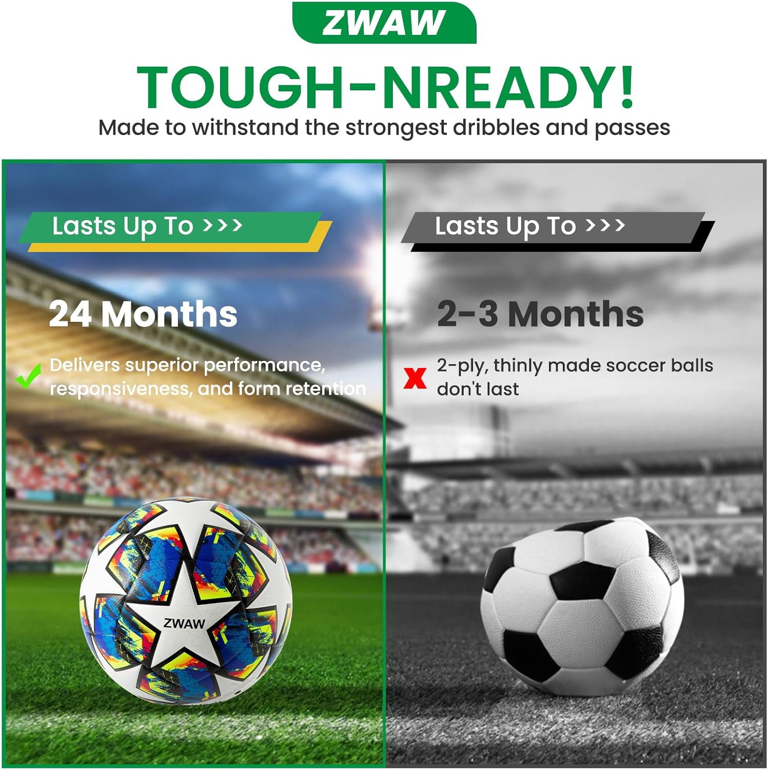 Size 5 Soccer Ball, Waterproof PU Leather, Official Match Ball, with Pump & Needles - Image 4