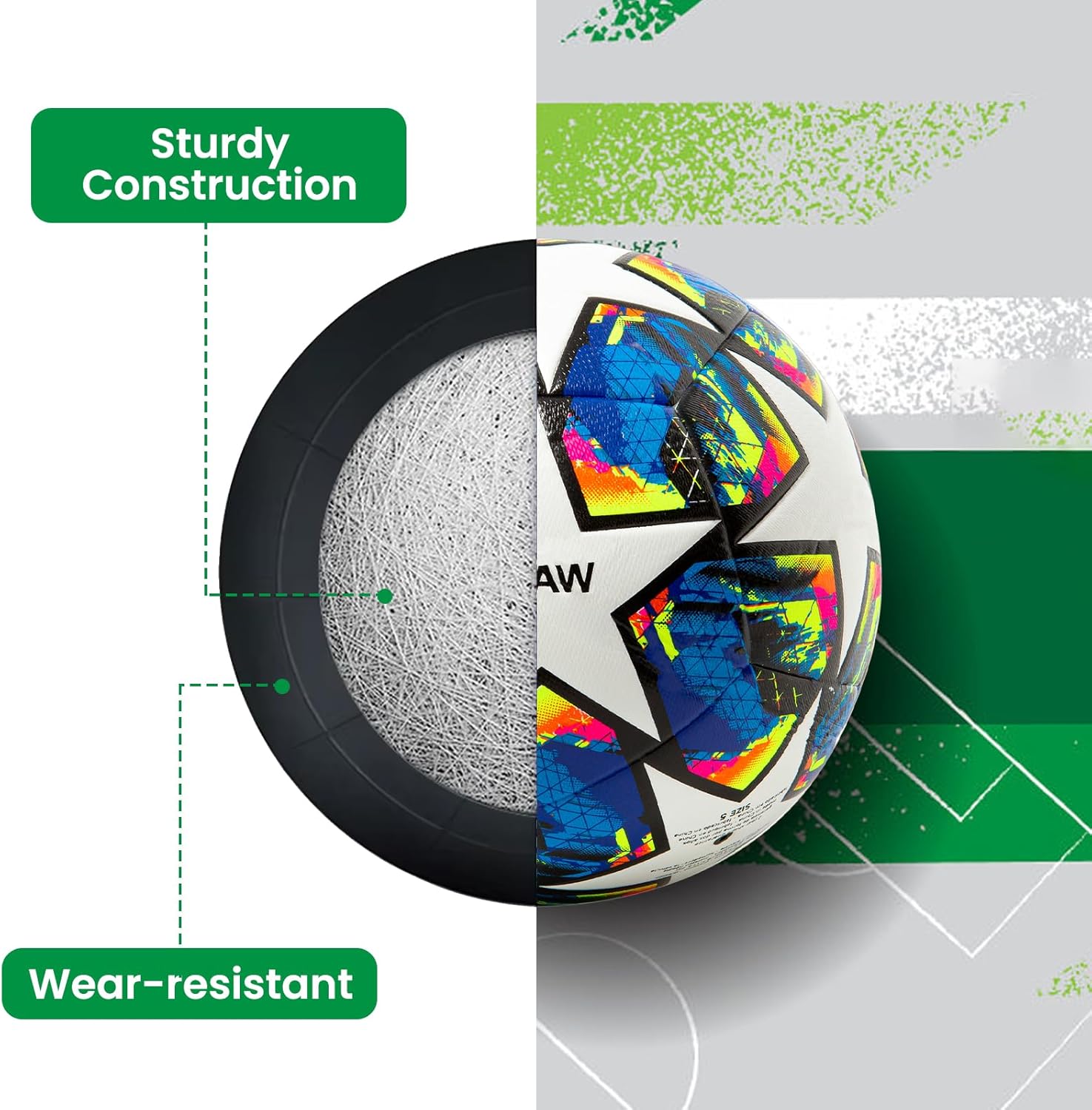 Size 5 Soccer Ball, Waterproof PU Leather, Official Match Ball, with Pump & Needles - Image 3