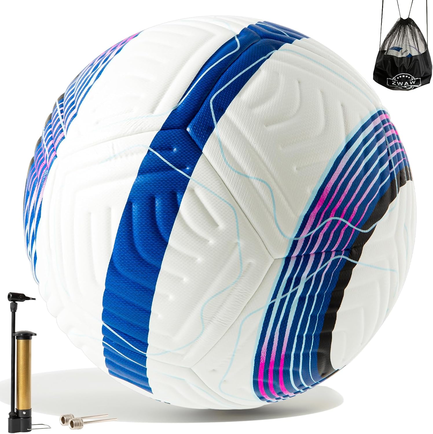 Official Match Soccer Ball Size 5 – Waterproof PU Leather, Includes Pump Needles, Mesh Storage Bag for Easy Carry
