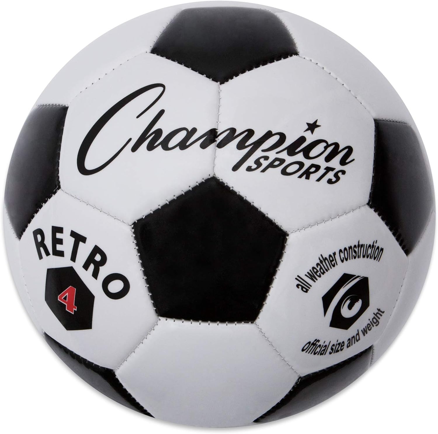 Champion Sports? Retro Soccer Ball – Classic Black & White Design, Soft-Touch TPU Cover, All-Weather Ball for Club Play, Gym Class & Recreation, Multiple Sizes