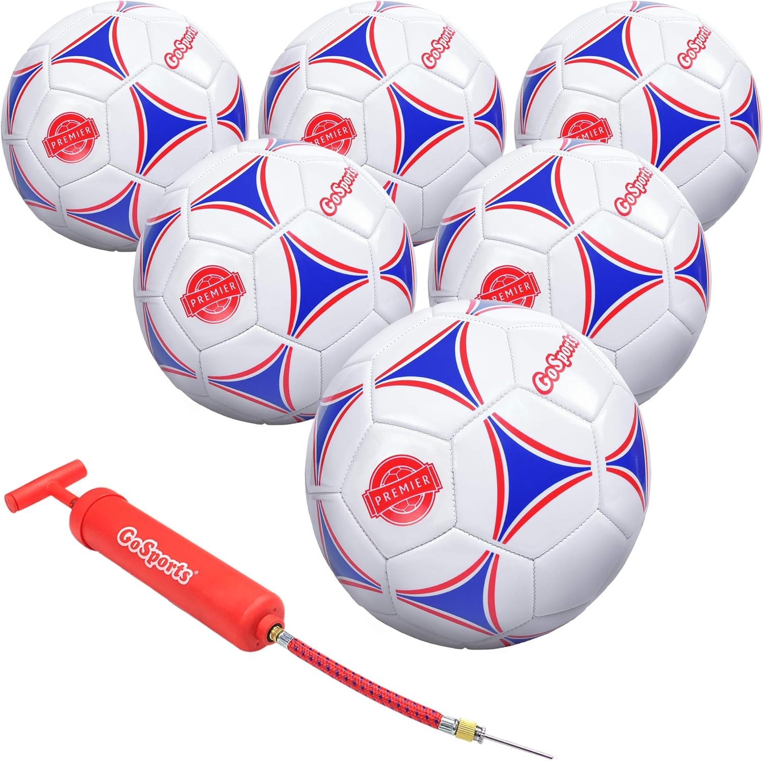 GoSports Premier Soccer Balls - Single or 6 Pack - Sizes 3, 4, 5, with Ball Pump