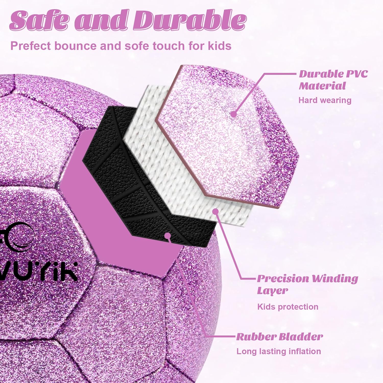 Size 3 4 5 Glitter Pink Gold Purple Soccer Ball with Pump Youth Toddler Soccer Ball for Kids Aged 4-6 6-8 8-12 Training Ball for Teens Boys Girls - Image 4
