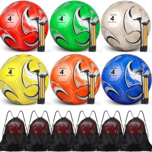 Ceenna 6 Pcs Christian Charity Donation Supplies Deflated Soccer Ball Bulk with Pump Bag Official Size Outside Sport Operation Christmas Machine Stitched Ball for Child