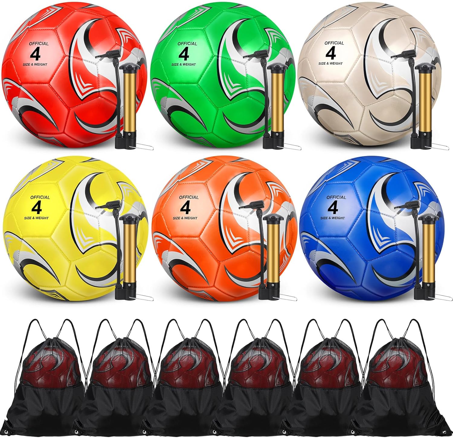 Ceenna 6 Pcs Christian Charity Donation Supplies Deflated Soccer Ball Bulk with Pump Bag Official Size Outside Sport Operation Christmas Machine Stitched Ball for Child