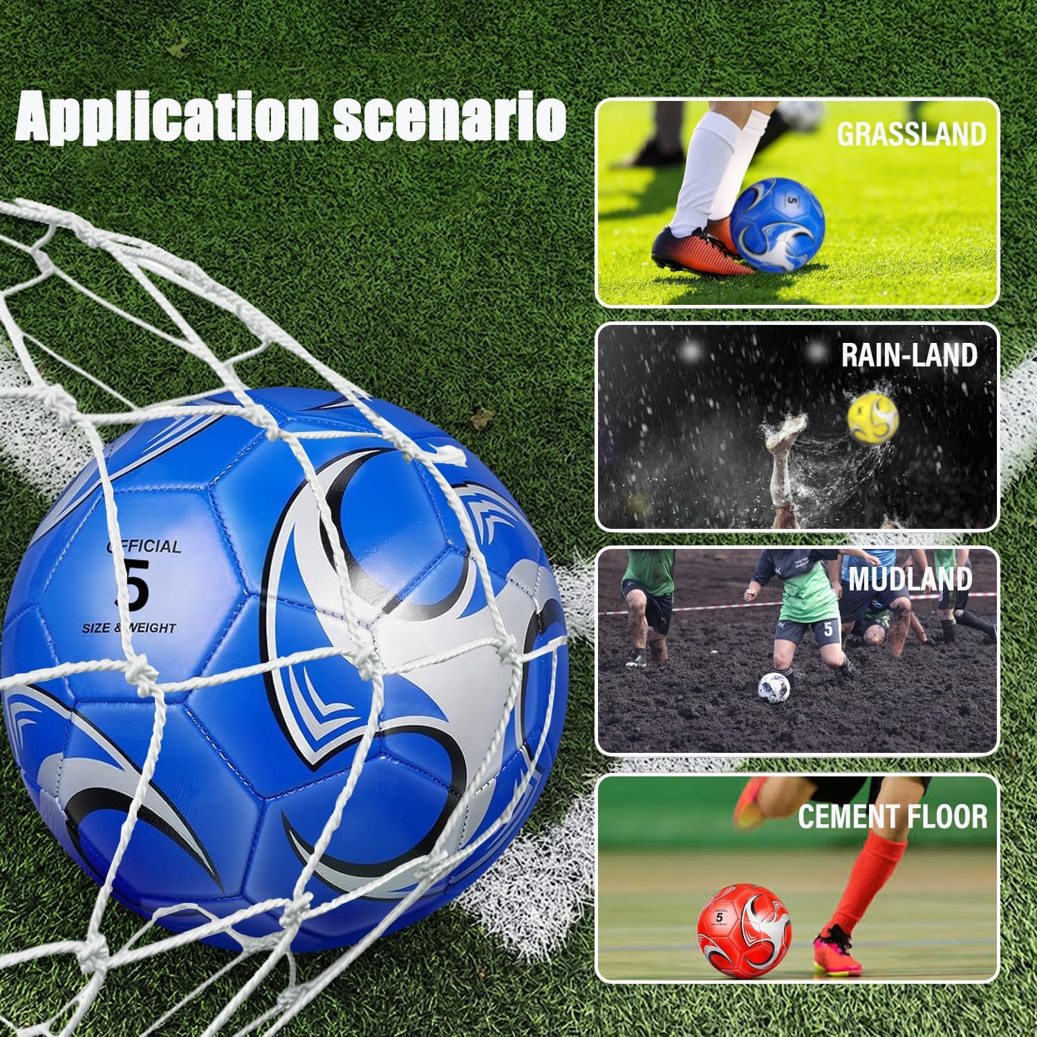 6 Pack Size 5/4/3 Soccer Balls for Training & Matches – Official Size & Weight, Includes Carry Net, Needles, Air Pump – Ideal for Youth and Adult Players - Image 3