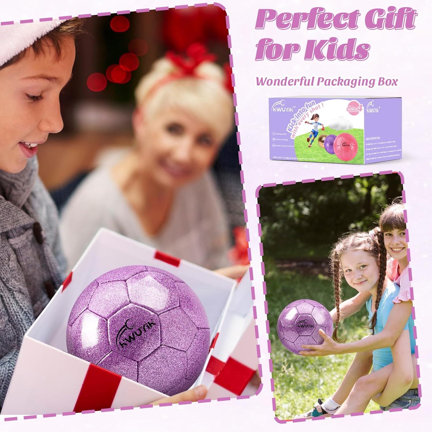 Size 3 4 5 Glitter Pink Gold Purple Soccer Ball with Pump Youth Toddler Soccer Ball for Kids Aged 4-6 6-8 8-12 Training Ball for Teens Boys Girls - Image 8