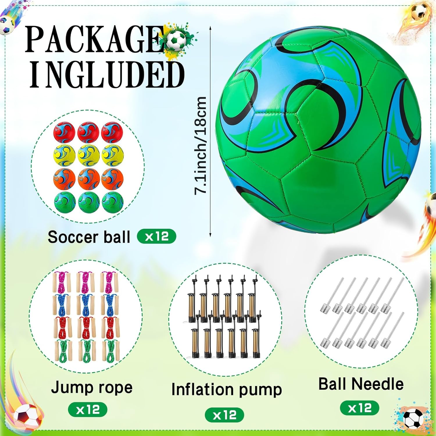 12 Sets Operation Christmas Deflated Soccer Ball Bulk with Pump Jump Rope, Bulk Soccer Balls 7.25 ft Adjustable Skipping Rope Outside Sport Balls - Image 3