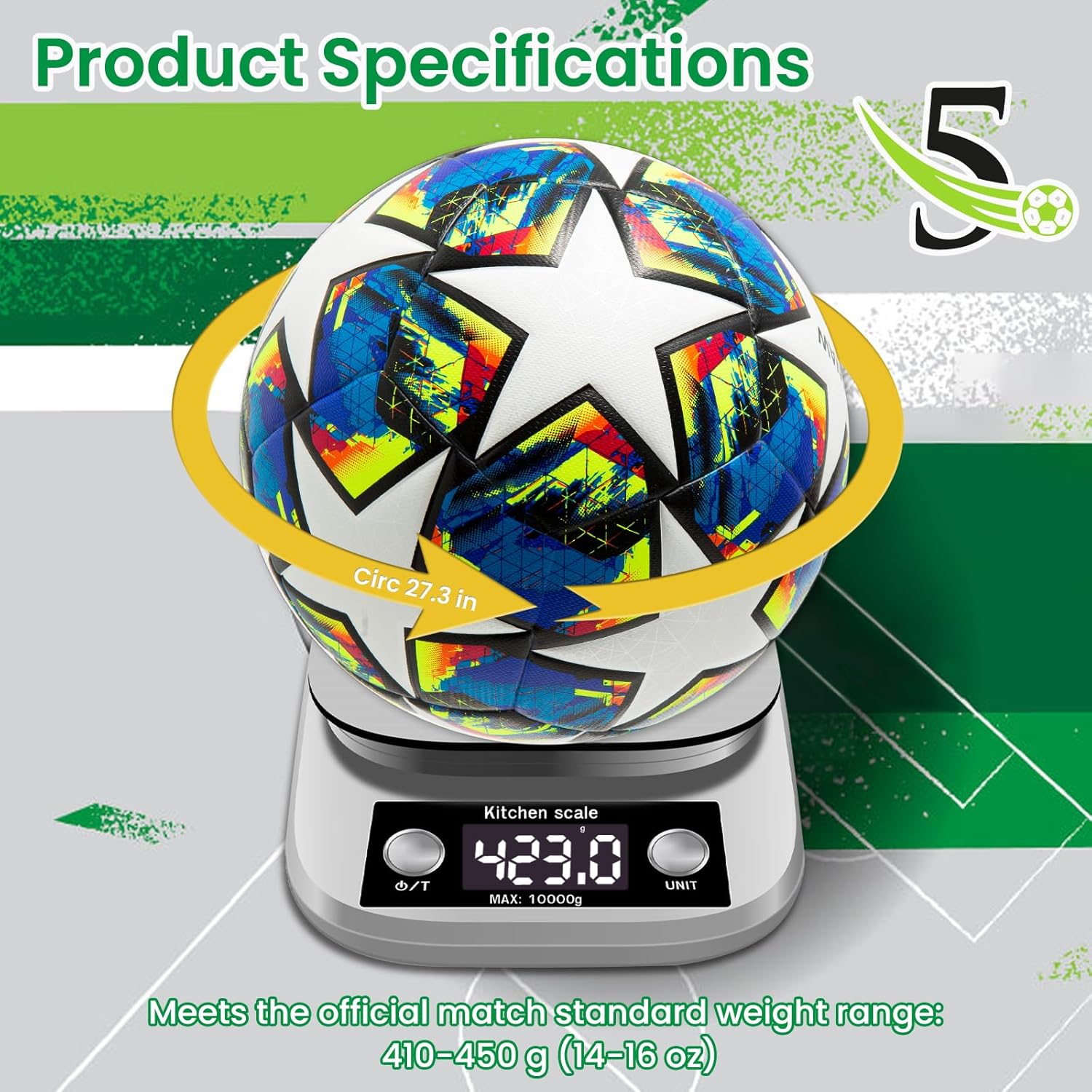 Size 5 Soccer Ball, Waterproof PU Leather, Official Match Ball, with Pump & Needles - Image 5