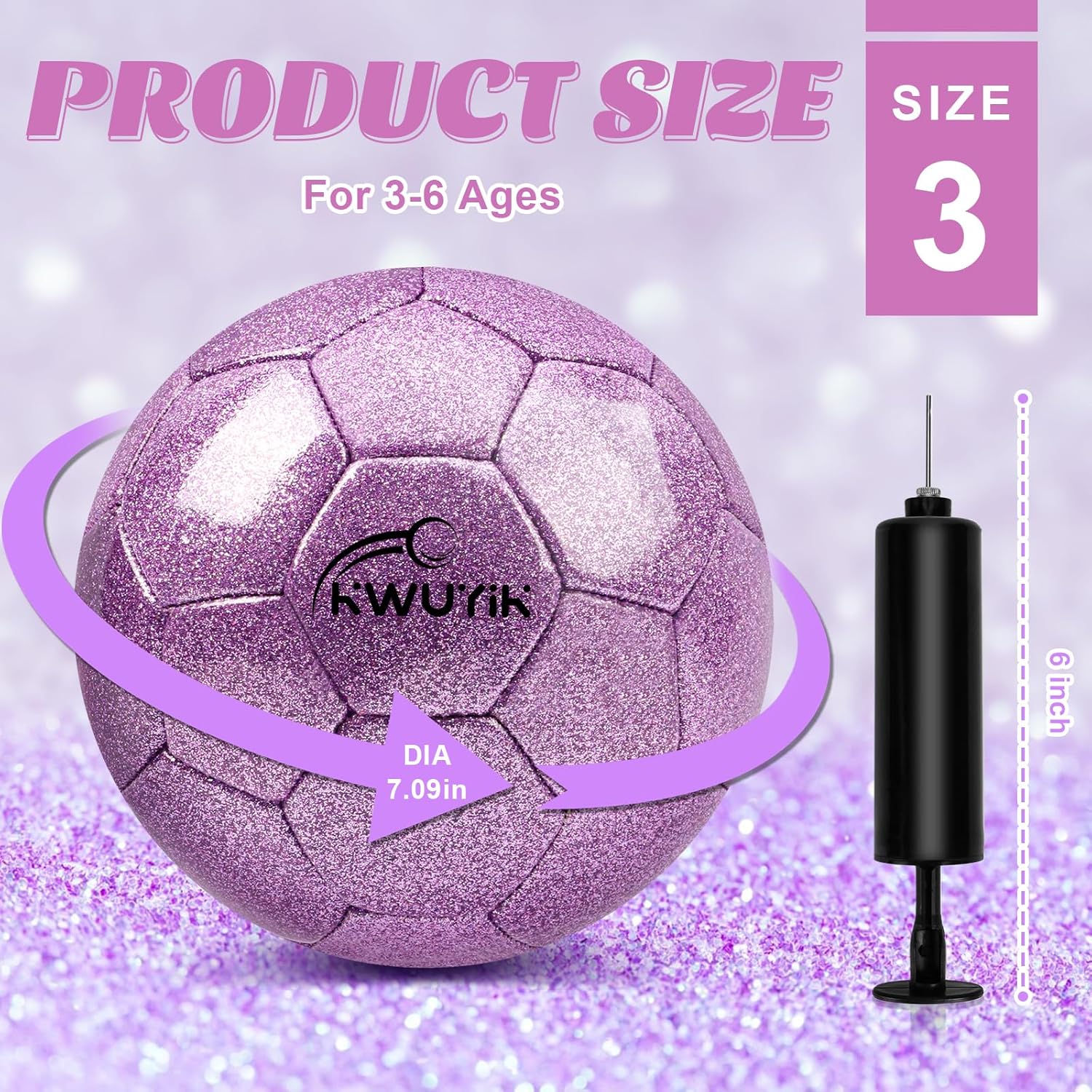 Size 3 4 5 Glitter Pink Gold Purple Soccer Ball with Pump Youth Toddler Soccer Ball for Kids Aged 4-6 6-8 8-12 Training Ball for Teens Boys Girls - Image 3