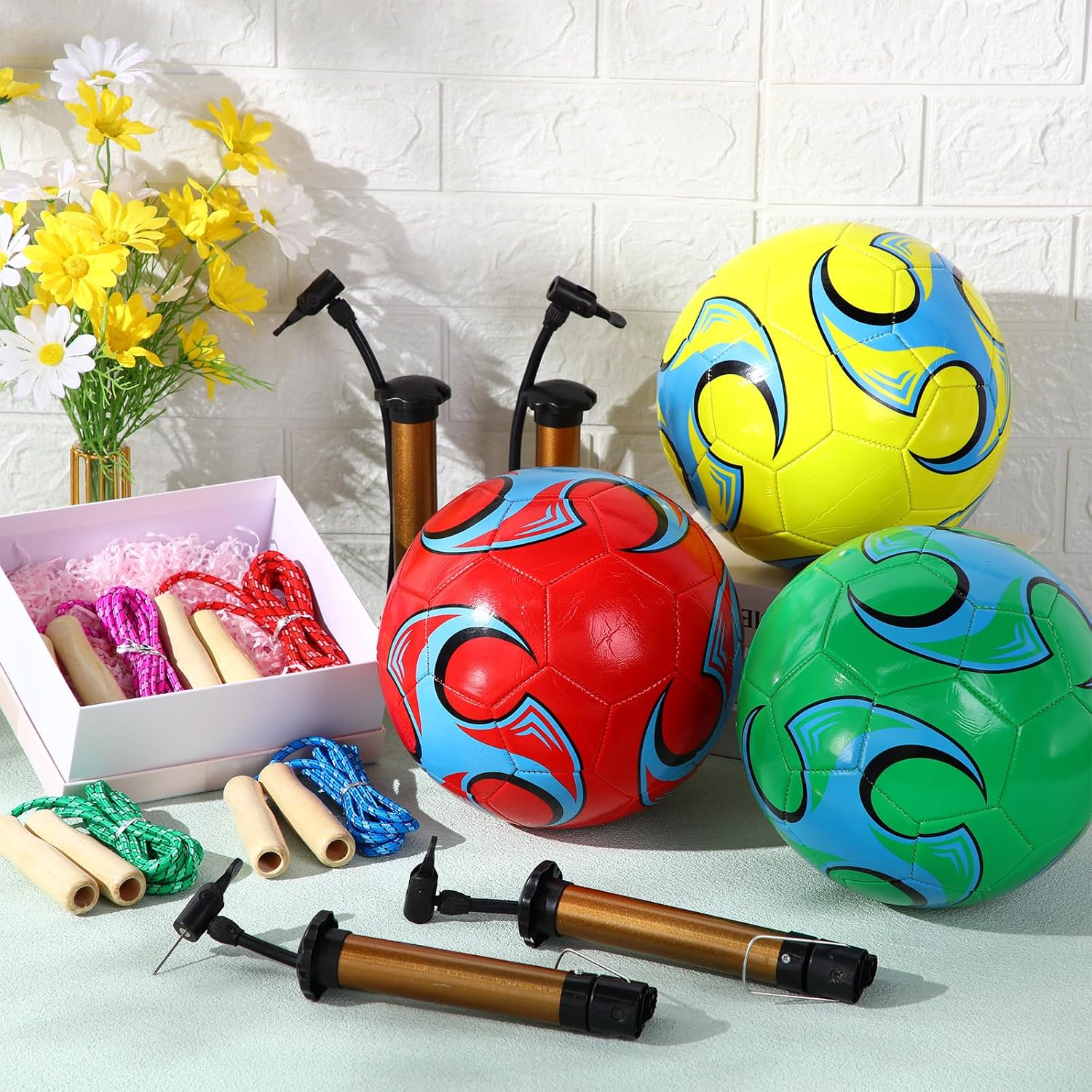 12 Sets Operation Christmas Deflated Soccer Ball Bulk with Pump Jump Rope, Bulk Soccer Balls 7.25 ft Adjustable Skipping Rope Outside Sport Balls - Image 2