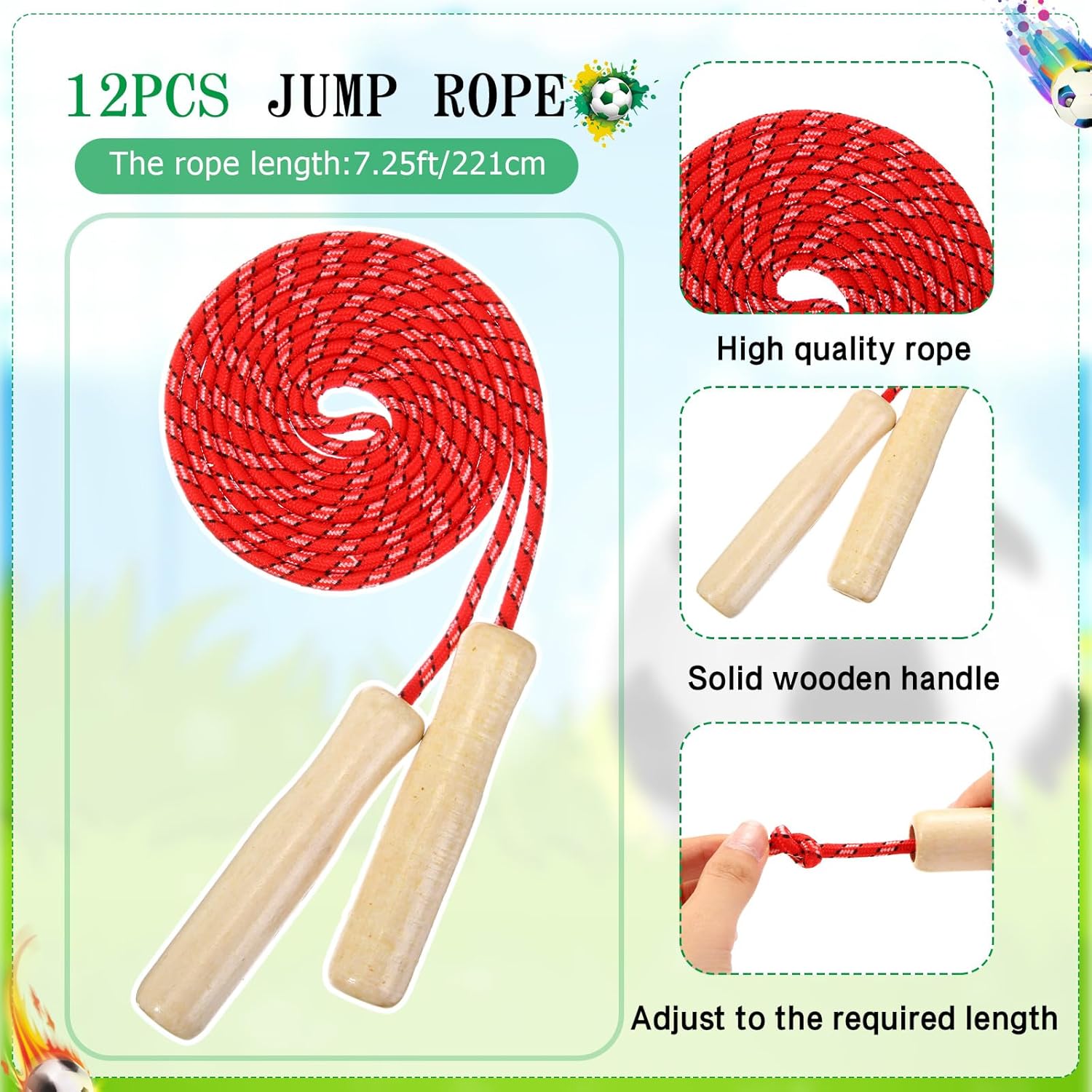 12 Sets Operation Christmas Deflated Soccer Ball Bulk with Pump Jump Rope, Bulk Soccer Balls 7.25 ft Adjustable Skipping Rope Outside Sport Balls - Image 5