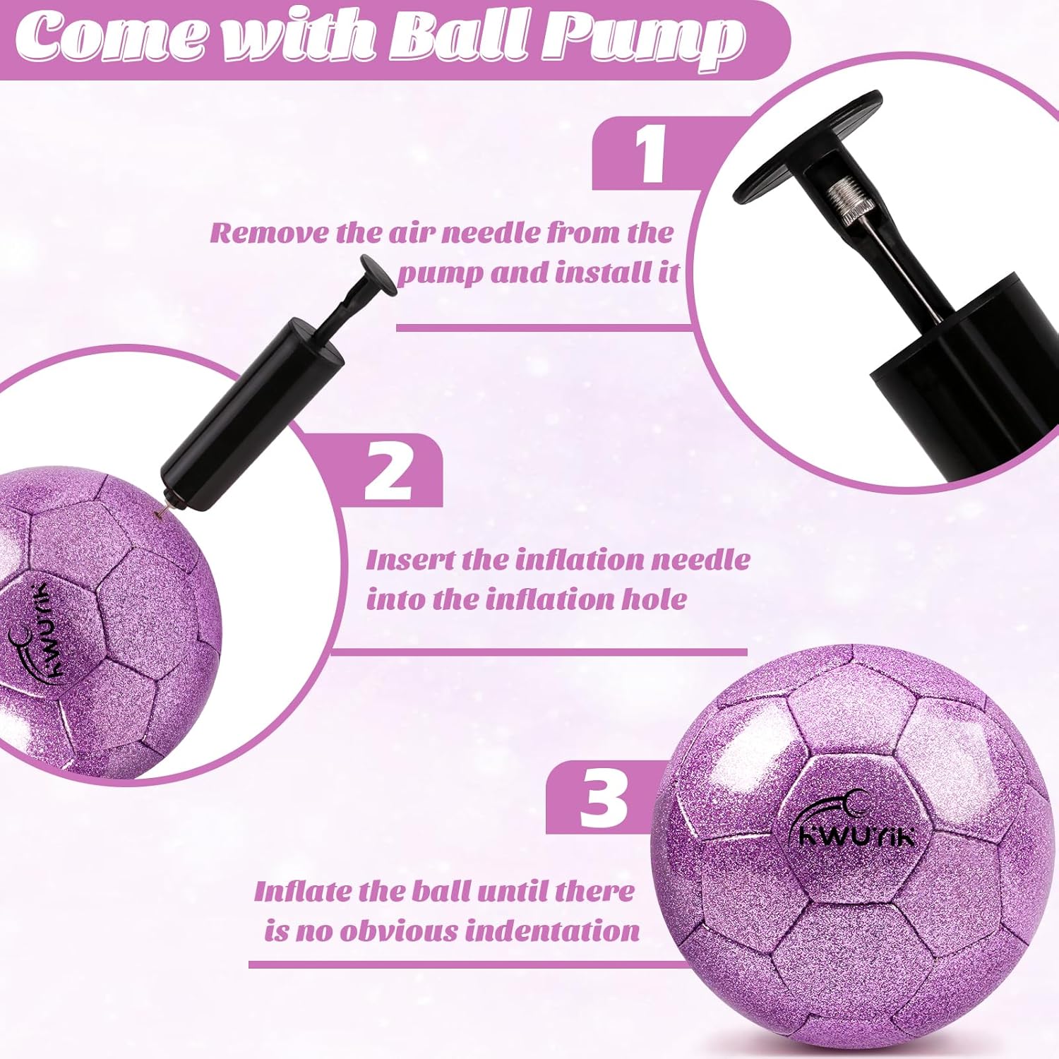Size 3 4 5 Glitter Pink Gold Purple Soccer Ball with Pump Youth Toddler Soccer Ball for Kids Aged 4-6 6-8 8-12 Training Ball for Teens Boys Girls - Image 2