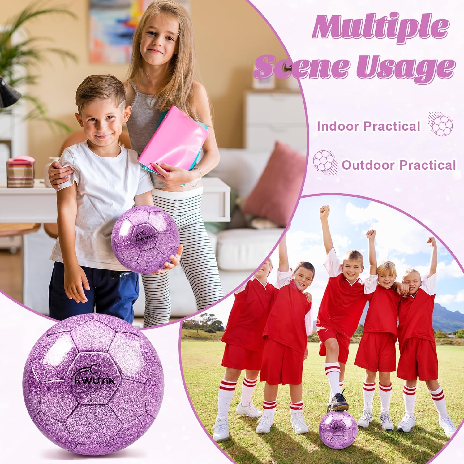 Size 3 4 5 Glitter Pink Gold Purple Soccer Ball with Pump Youth Toddler Soccer Ball for Kids Aged 4-6 6-8 8-12 Training Ball for Teens Boys Girls - Image 7