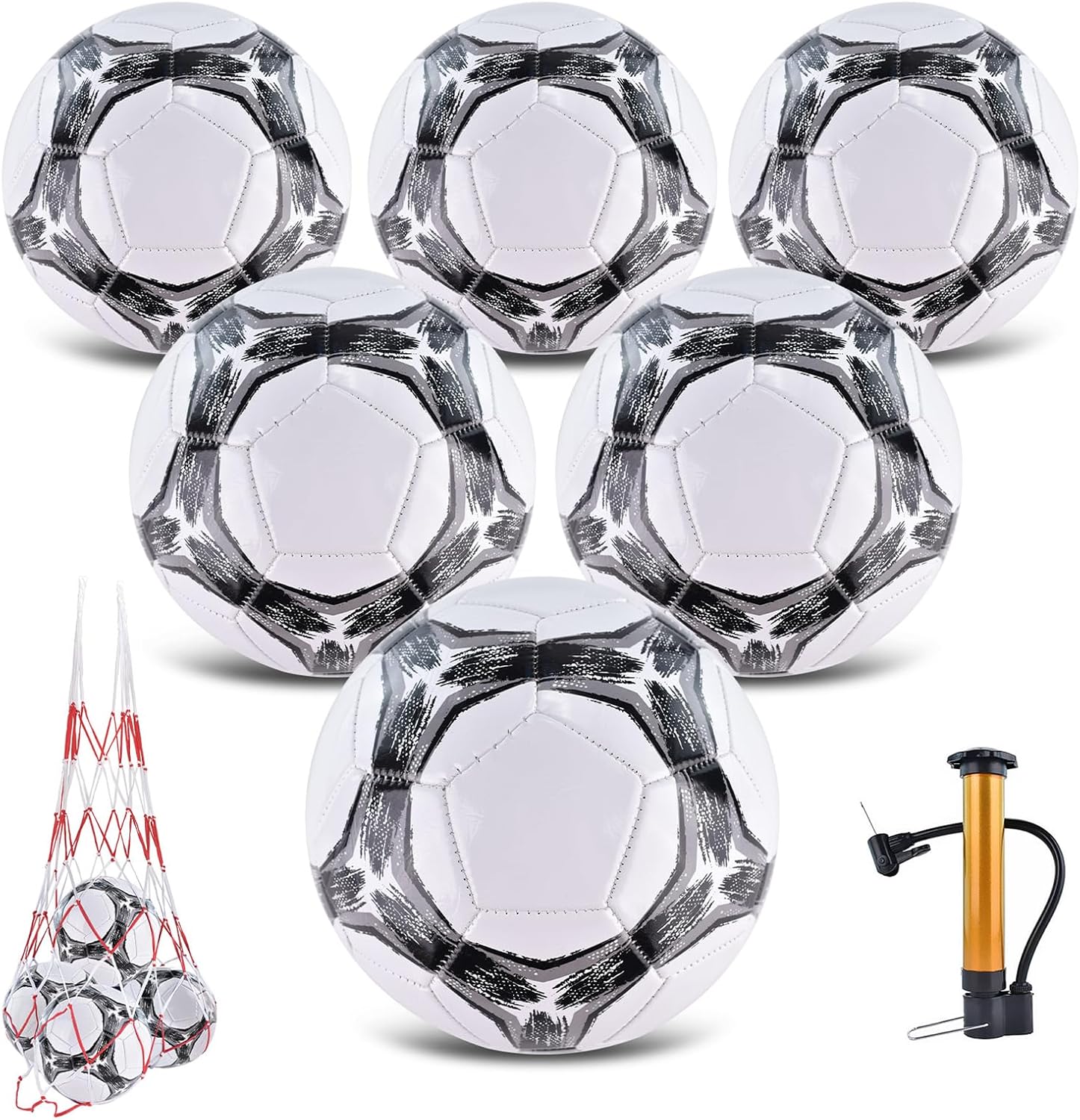 6 Pack Classic deflated Soccer Balls Size 3/4/5 with Pump and Mesh Bag for Indoor Outdoor Lawn Game Training Practice Bulk Sport Gift for Teens Adults