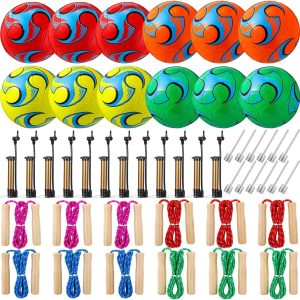 12 Sets Operation Christmas Deflated Soccer Ball Bulk with Pump Jump Rope, Bulk Soccer Balls 7.25 ft Adjustable Skipping Rope Outside Sport Balls