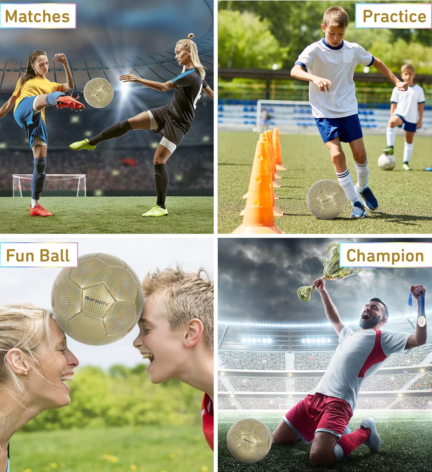 Soccer Ball - Premium Boy and Girl Official Match Ball with Cool Reflective Iridescent Rainbow Hex Pattern, Durable, Indoor, Outdoor, Training, Practice, Playtime and Games - Image 3