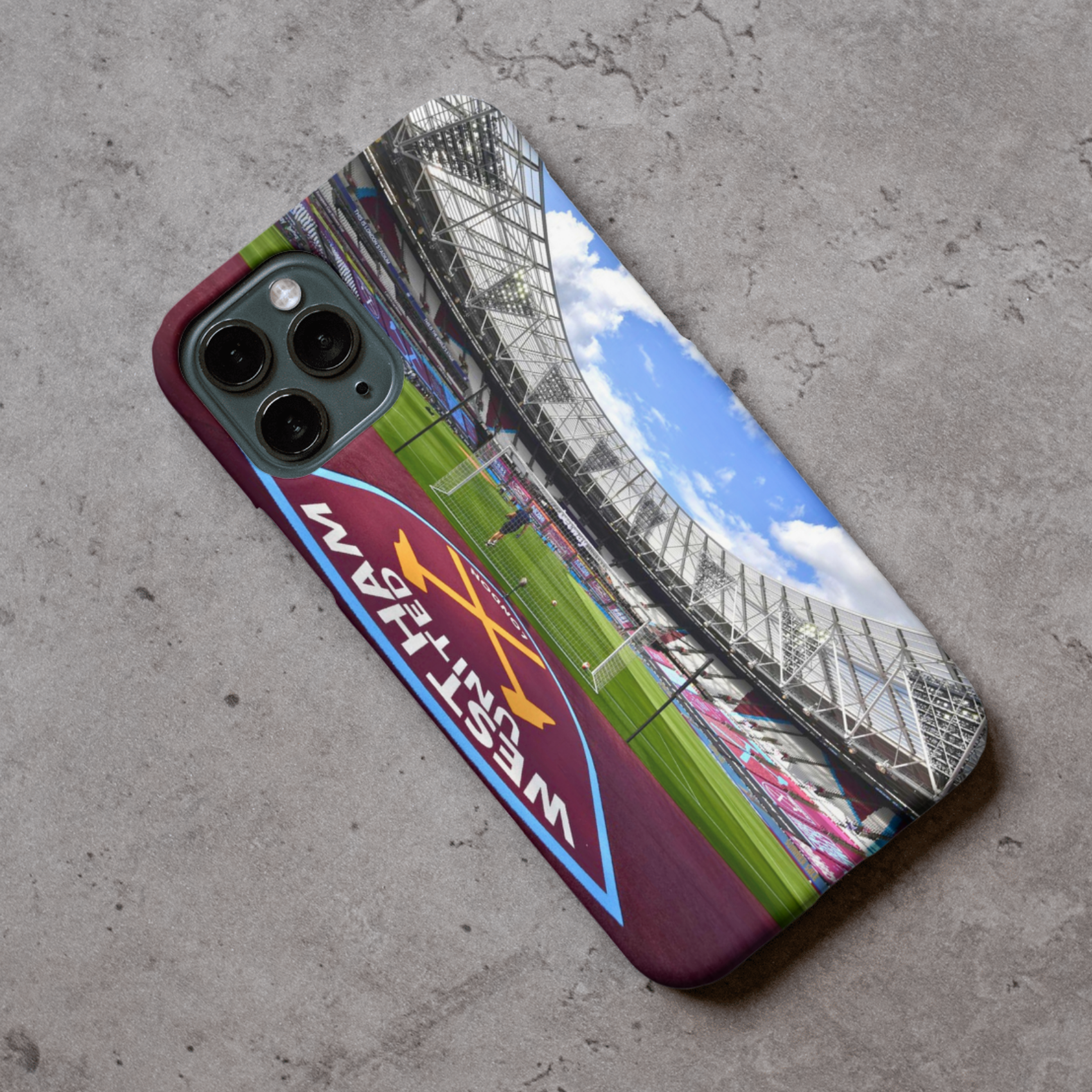 WH London Claret & Blue Stadium Protective Premium Hard Rubber Silicone Phone Case Cover