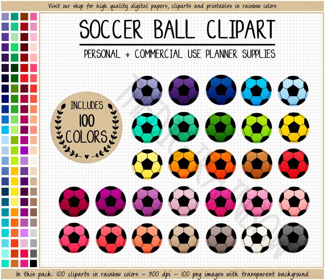 SALE 100 SOCCER BALL clipart rainbow soccer stickers sports printable stickers sports cliparts rainbow football practice bright sports icon - Image 2