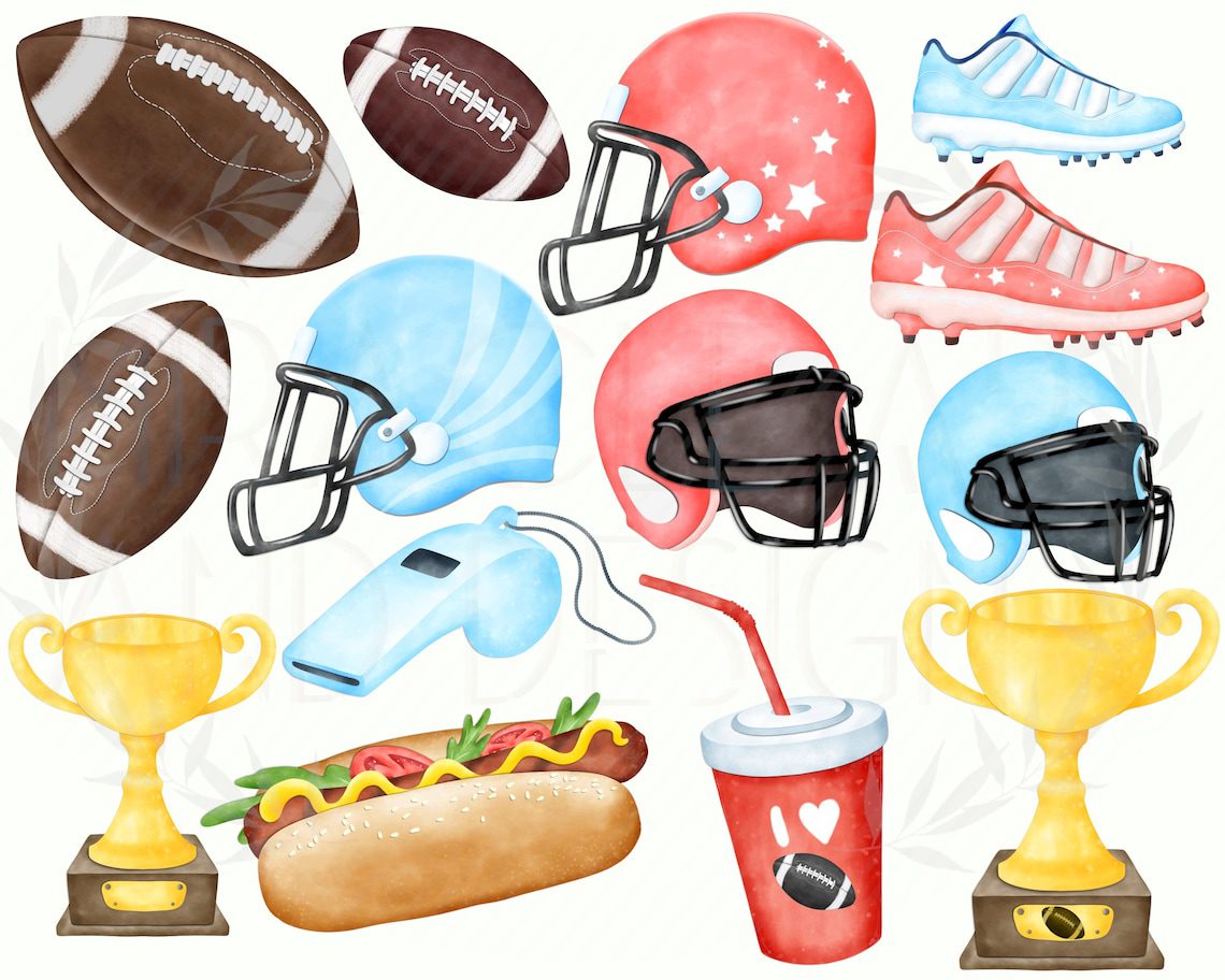 Watercolor American Football Clipart Set: 33 PNG Graphics (Digital Download, Commercial Use OK*) - Image 3