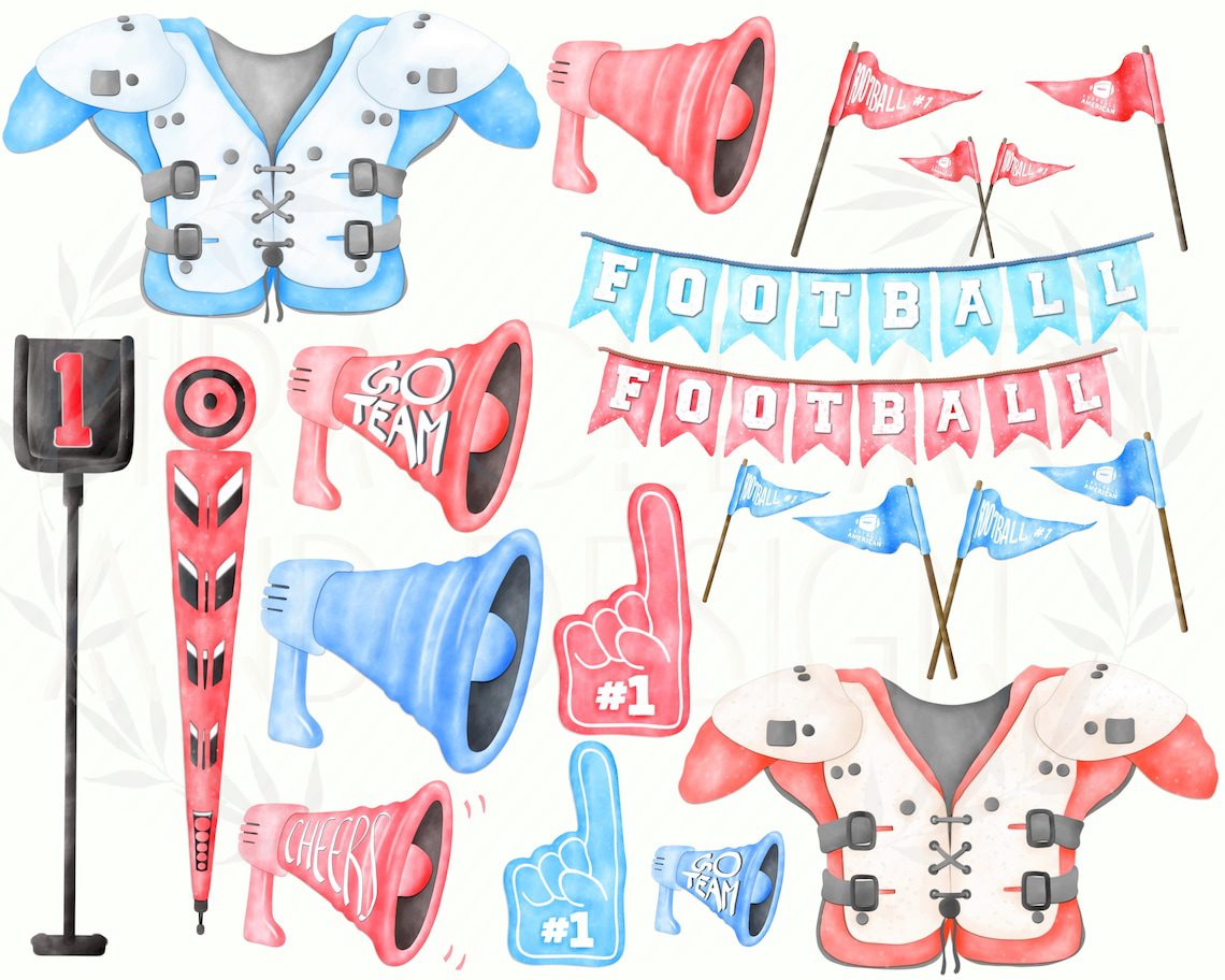 Watercolor American Football Clipart Set: 33 PNG Graphics (Digital Download, Commercial Use OK*) - Image 4