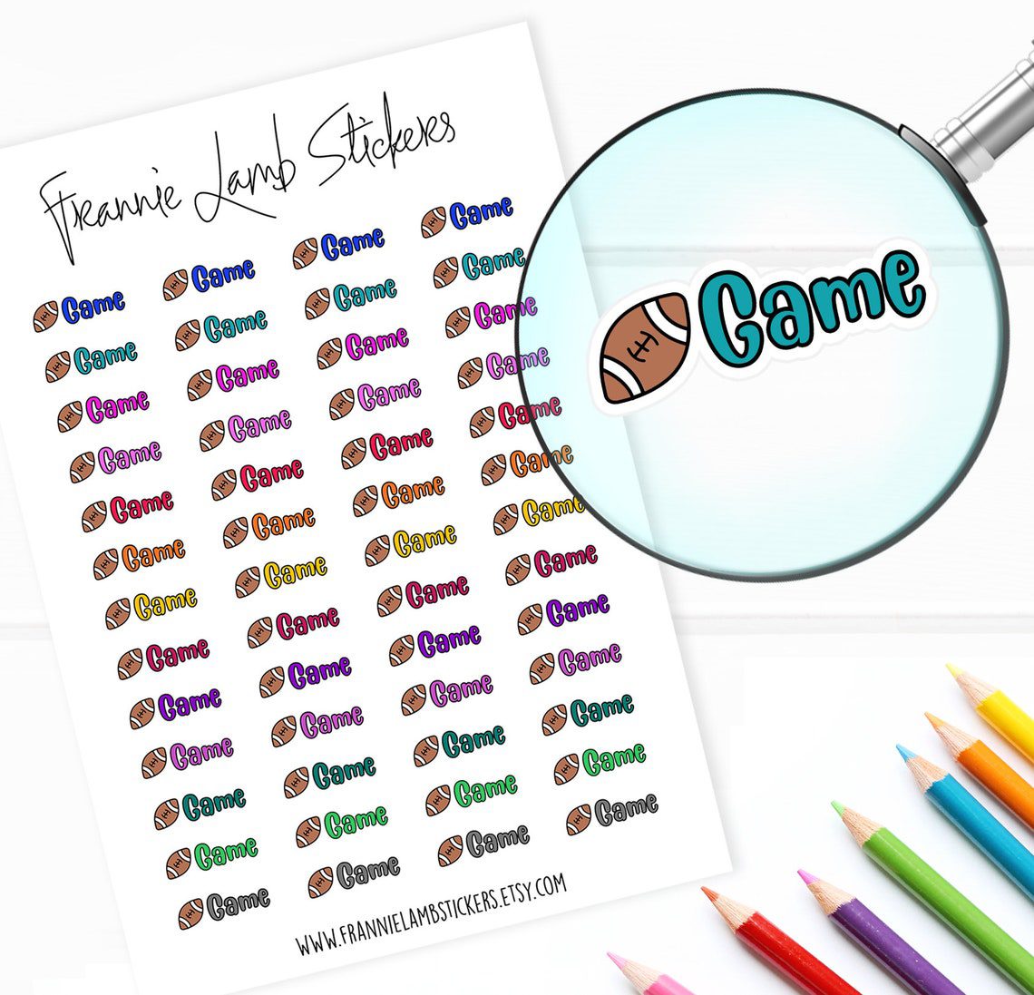 Football Game Planner Stickers, Sports Stickers, 52 Labels for Planners, Calendars and More, Color and Paper Options Available - Image 2
