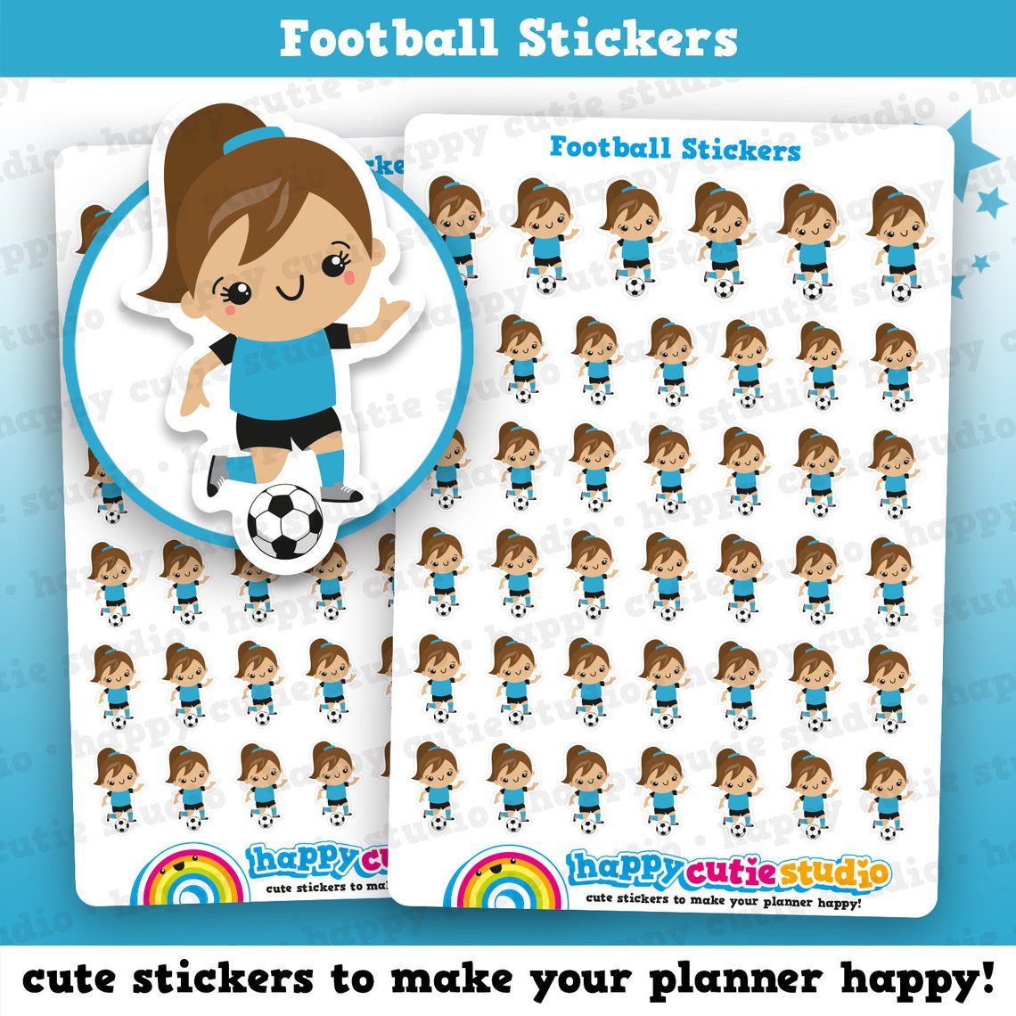 41 Cute Football/Soccer Girl Planner Stickers - Image 2