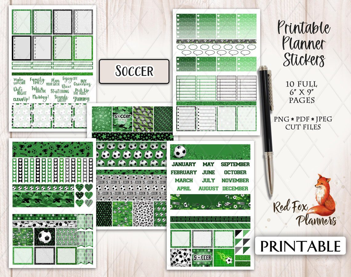 SOCCER Erin Condren Printable Planner Sticker Kit, sports, ball, soccer field, college sports, backboard, cleats, soccer ball, futbol - Image 4