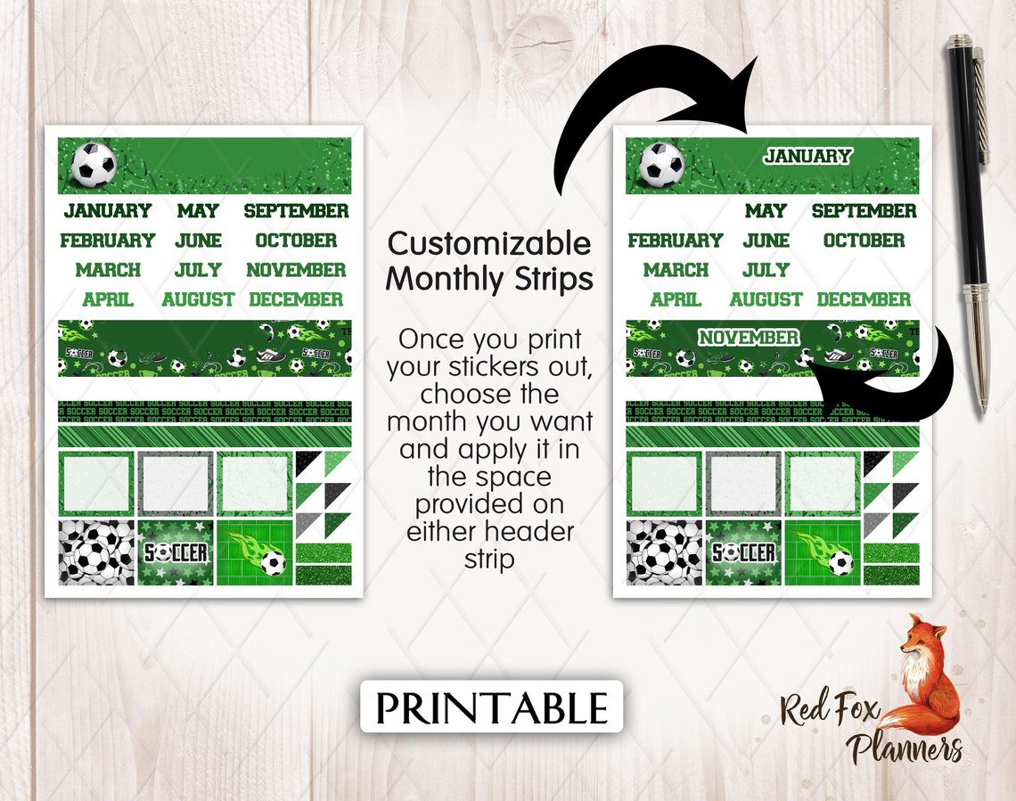 SOCCER Erin Condren Printable Planner Sticker Kit, sports, ball, soccer field, college sports, backboard, cleats, soccer ball, futbol - Image 3