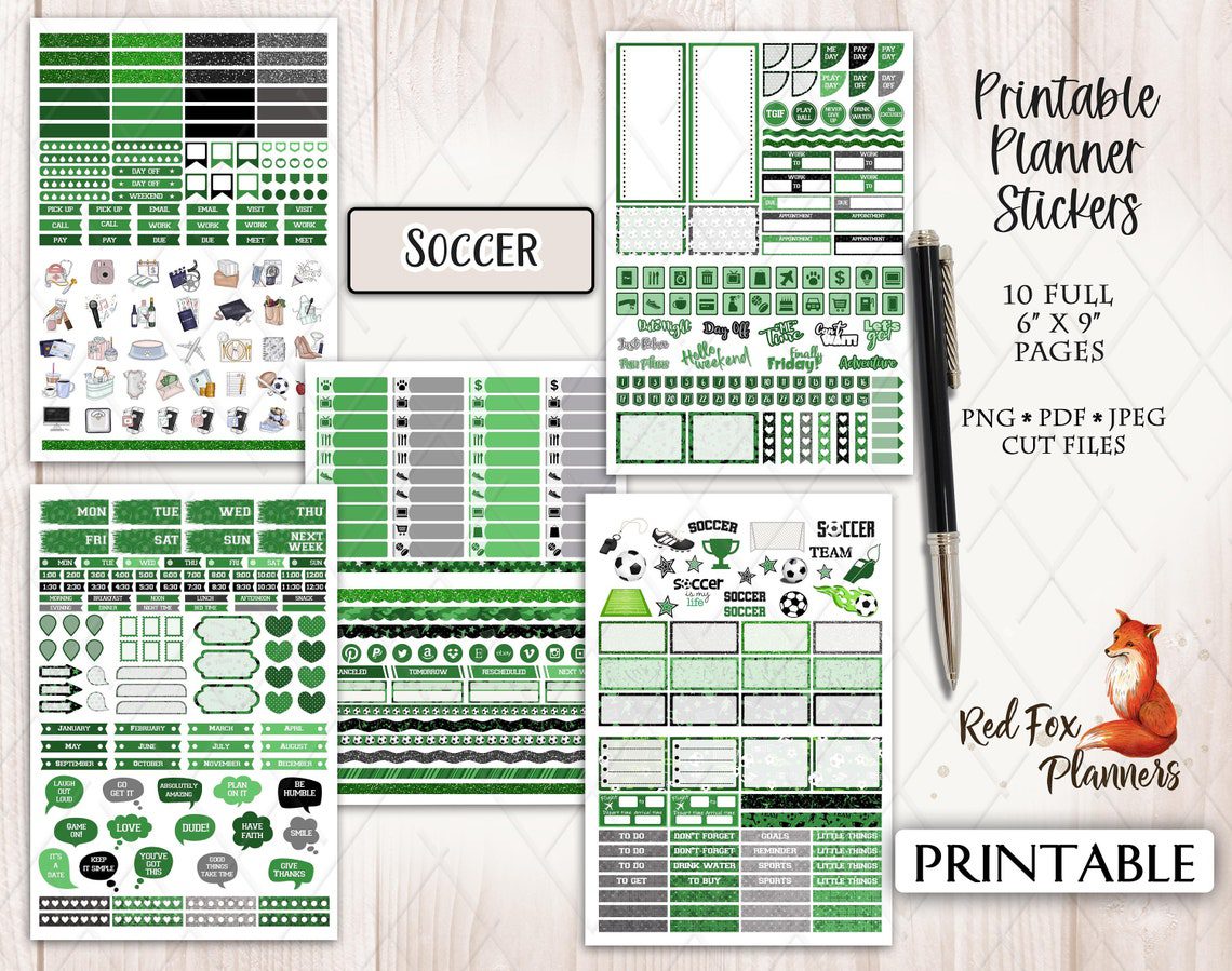 SOCCER Erin Condren Printable Planner Sticker Kit, sports, ball, soccer field, college sports, backboard, cleats, soccer ball, futbol - Image 5