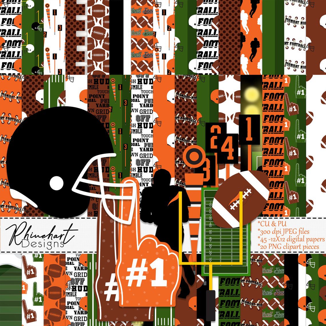 45 American Football Sports Digital Papers and 20 Clip Art items -Digital & Printable scrapbooking paper PU/CU - Image 2