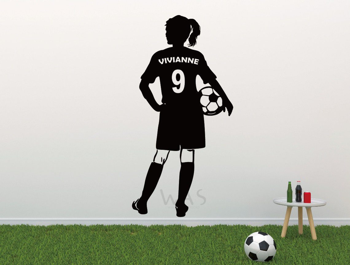 Custom Name Girl Soccer Player Wall Decal Personalized Kids Room Decor Art for Girls Vinyl, Custom Name Girl Soccer Player Wall Decals - Image 2