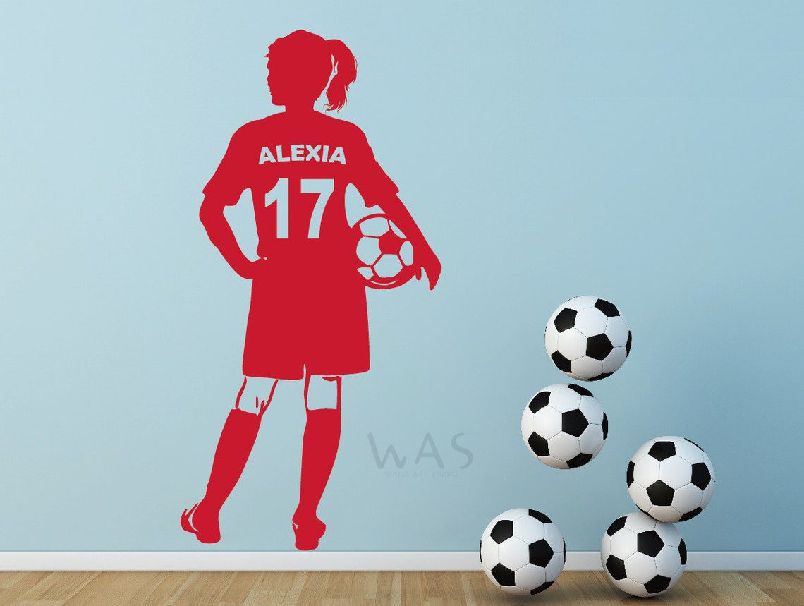 Custom Name Girl Soccer Player Wall Decal Personalized Kids Room Decor Art for Girls Vinyl, Custom Name Girl Soccer Player Wall Decals - Image 4