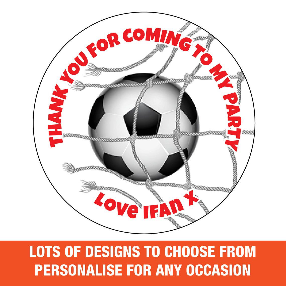 Personalised Football Net Soccer Happy Birthday Party Bag labels Stickers Thank you Any name message Boy Girl party Gloss or Matt 654-10 - Image 2