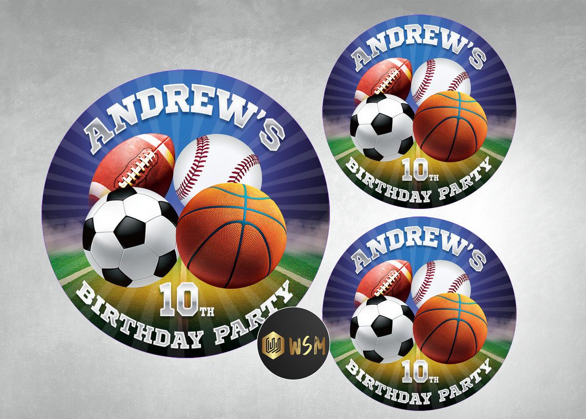 Sports Birthday Stickers: Football, Soccer, Basketball, Baseball (Printable) - Image 2