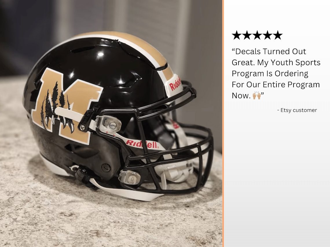 Football Helmet Decals - Full Size, Customized With Your Logo, Sold In Pairs, Dye Cut - 20 Mill Vinyl, Team Discounts Included - Image 4