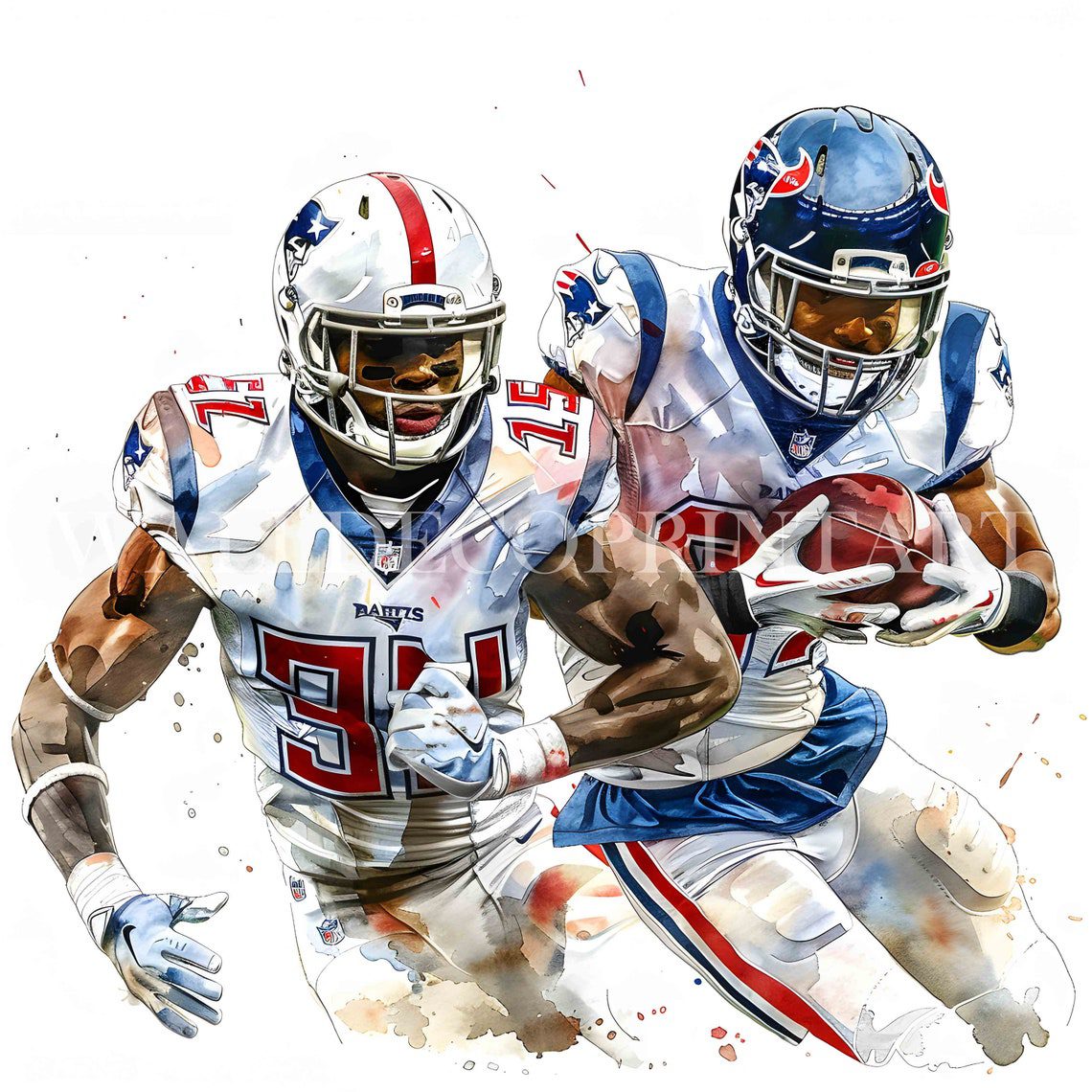 11 American Football Player Clipart - High Quality JPG - Digital Download - Commercial Use, Watercolor, Printable Media, Digital Paper Craft - Image 2