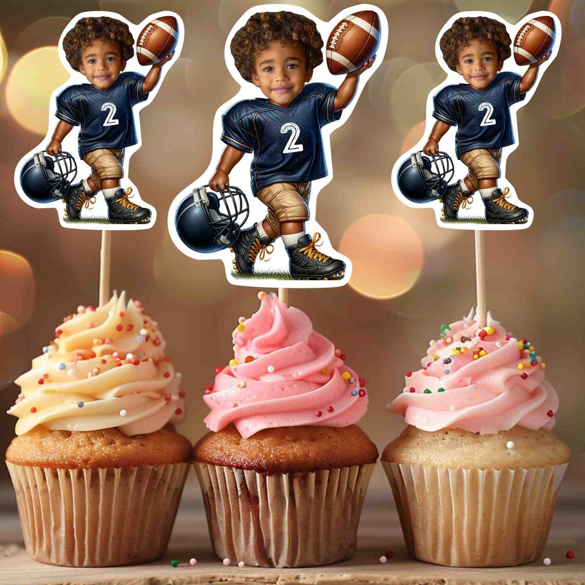 Football Personalized Face Cupcake Toppers, football cupcake toppers,cupcake toppers sports, Custom Face Cupcake Topper,cupcake toppers face - Image 3
