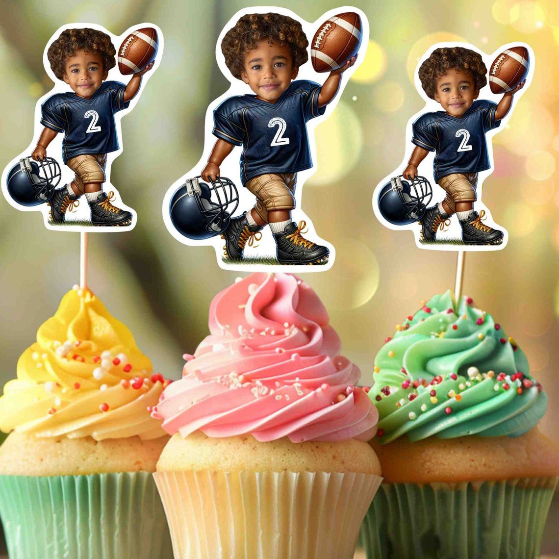 Football Personalized Face Cupcake Toppers, football cupcake toppers,cupcake toppers sports, Custom Face Cupcake Topper,cupcake toppers face - Image 9