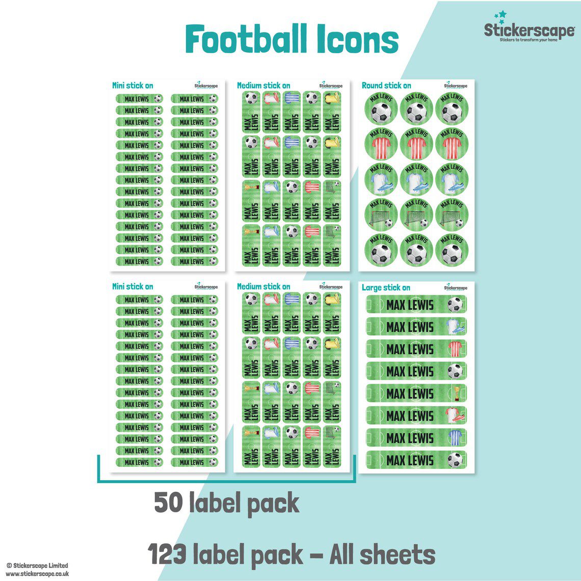 50 or 123 Stick On Name Labels, Football Icons Name Labels, School Name Stickers, School Name Tags, Children’s Name Labels for Clothes - Image 3