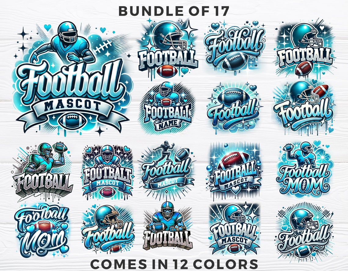 Football png Bundle - Airbrushed Football png Bundle - Print File - Sublimation Designs - Sports png - Digital Download - Image 2