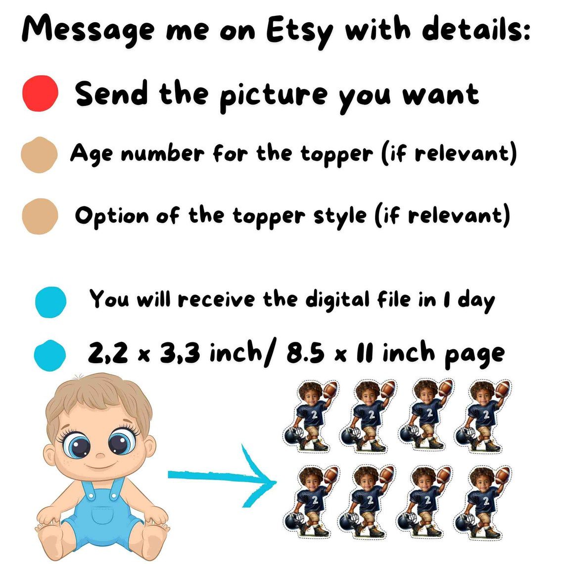 Football Personalized Face Cupcake Toppers, football cupcake toppers,cupcake toppers sports, Custom Face Cupcake Topper,cupcake toppers face - Image 6