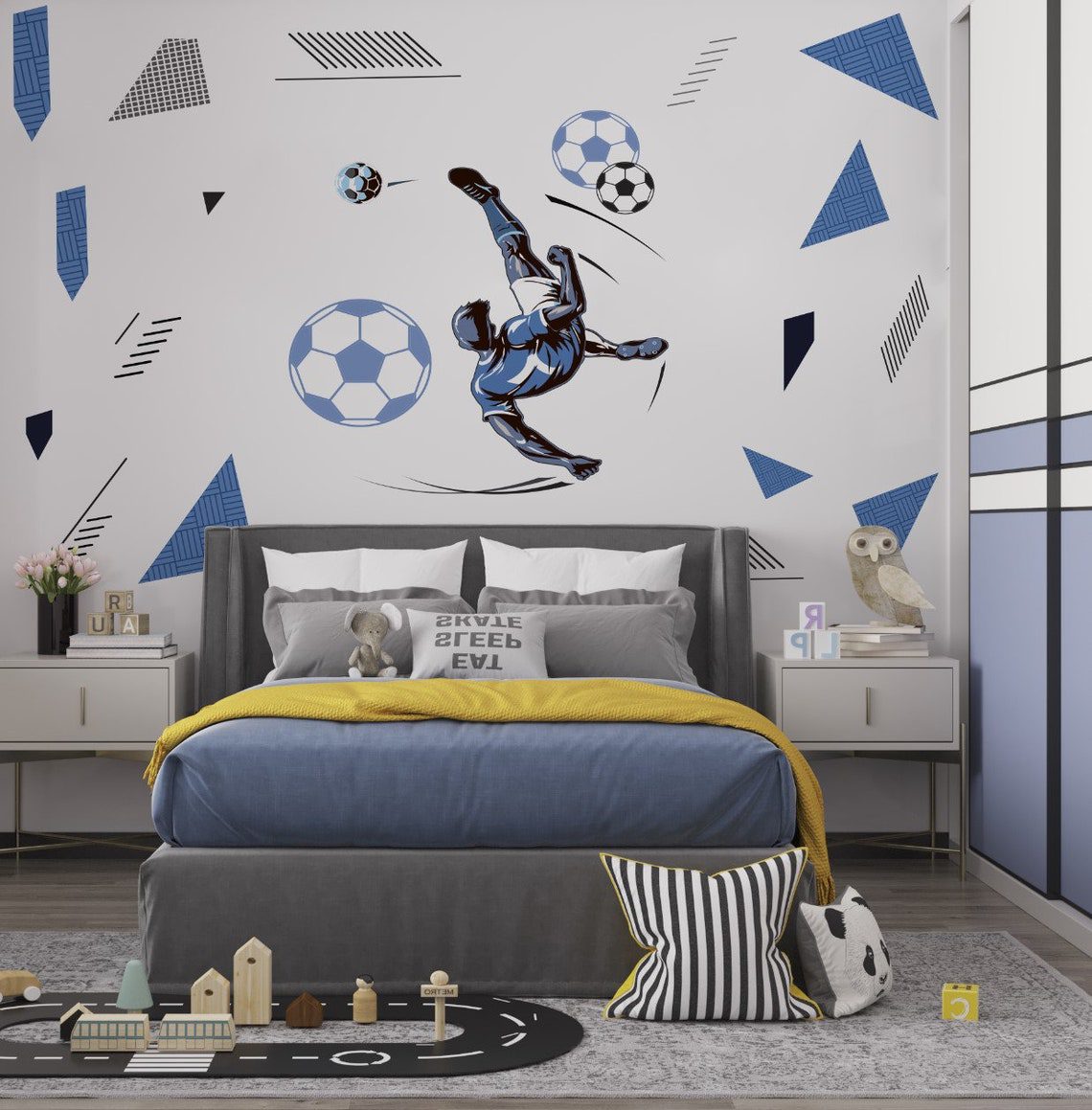 Soccer Wall Sticker Boys Room , Football Themed Wall Decal Set for Kids , Soccer Ball Sticker for Kids , Peel and Stick Wall Decal Football - Image 5