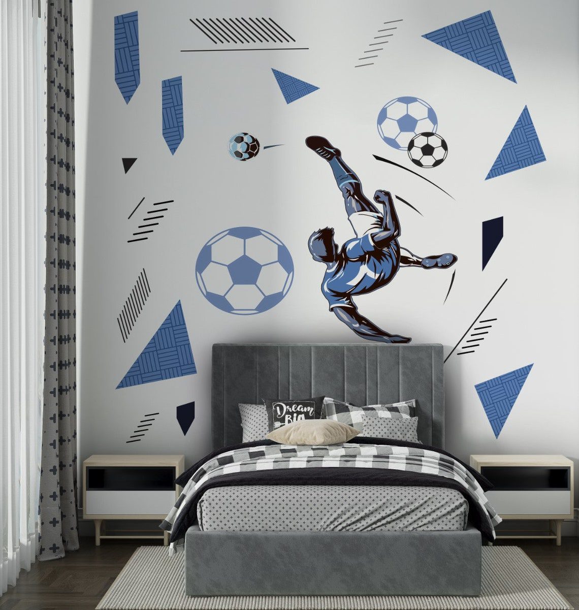 Soccer Wall Sticker Boys Room , Football Themed Wall Decal Set for Kids , Soccer Ball Sticker for Kids , Peel and Stick Wall Decal Football - Image 4