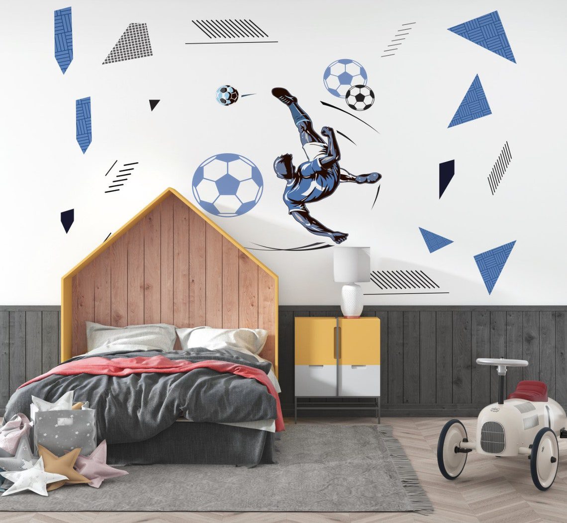 Soccer Wall Sticker Boys Room , Football Themed Wall Decal Set for Kids , Soccer Ball Sticker for Kids , Peel and Stick Wall Decal Football - Image 6