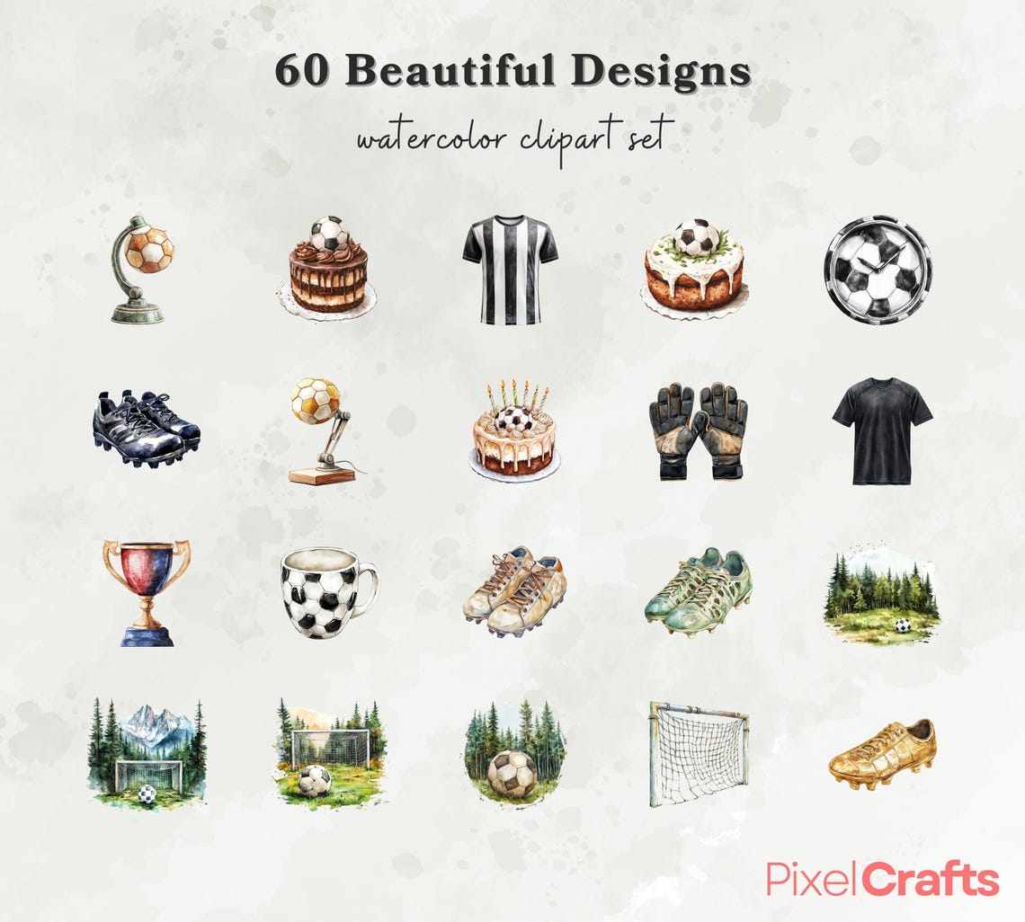 Soccer Clipart Bundle, Watercolor Football Clipart, Soccer Ball Clipart, Soccer Graphics, Sports Clipart, Commercial Use, Digital Download - Image 3